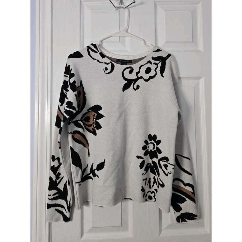 TAHARI Women's Pullover Sweater Size Small Rayon Blend Tan Black